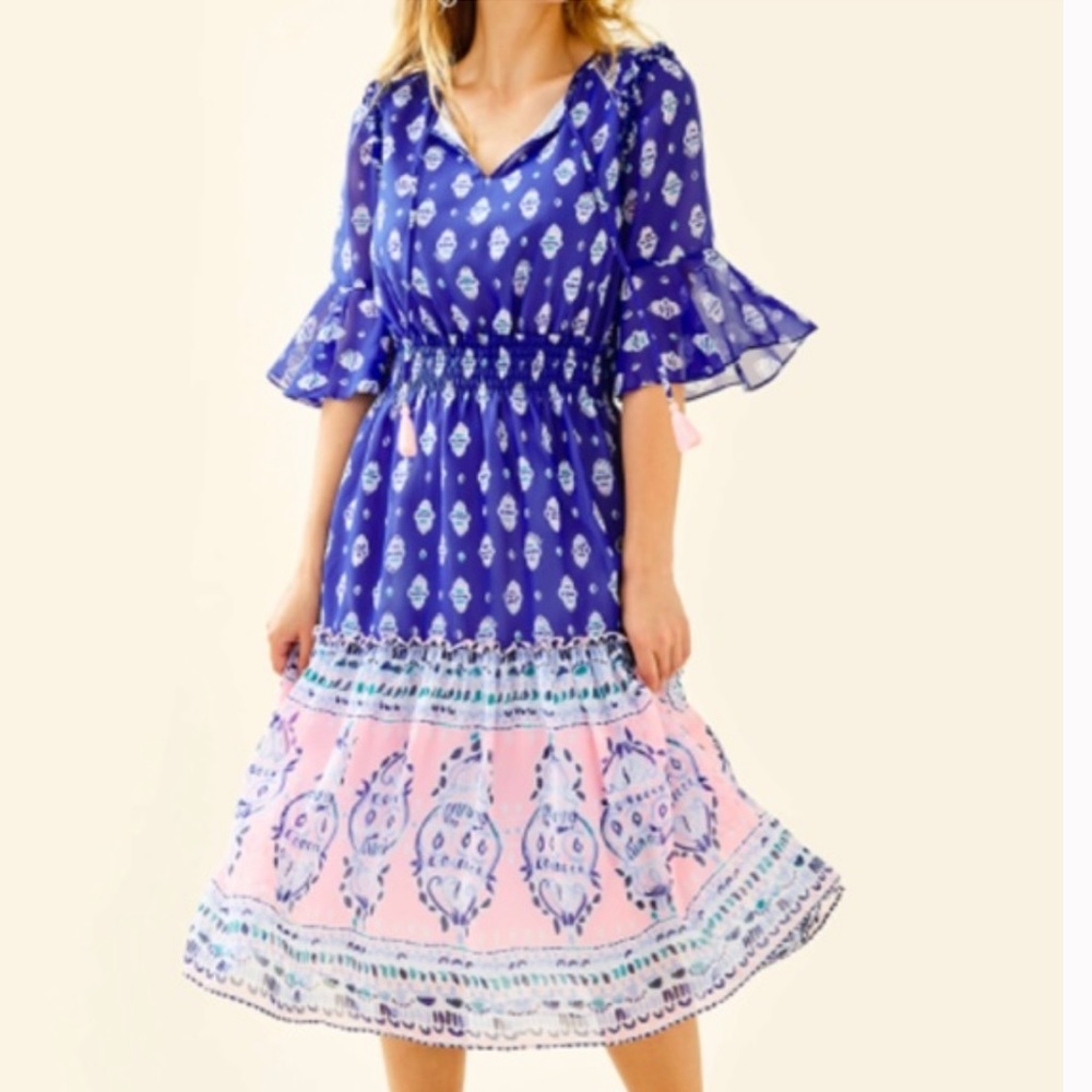 Lily Pulitzer Lesleh Midi Tassel Dress Size 16 Blue Lapis